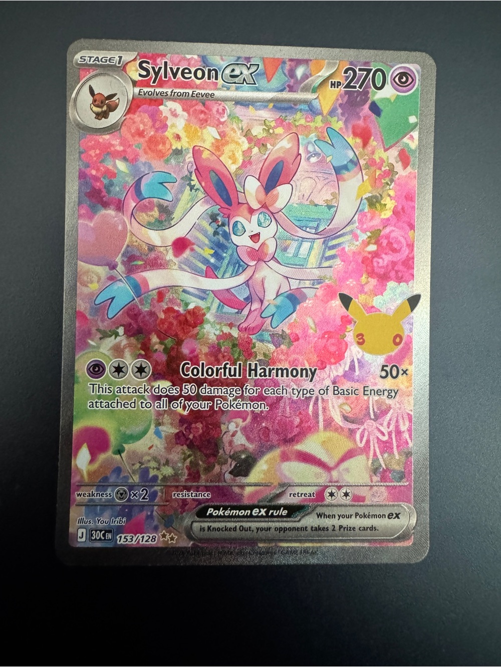 30th Anniversary Celebration Pokemon Sylveon EX 153/128 Pokemon Card